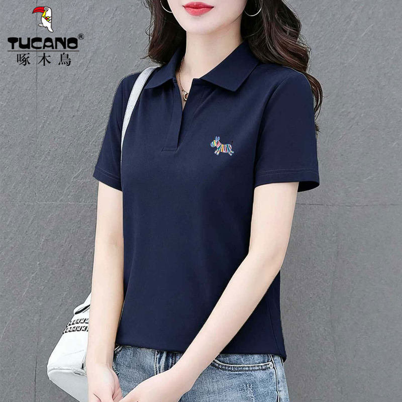Clearance Sale Brand Discount Collared Short-Sleeve Women's T-Shirt 2026 New Summer Thin Navy Blue Polo Shirt Clearance Sale Brand Discount Collared Short-Sleeve Women's T-Shirt 2026 New Summer Thin Navy Blue Polo Shirt