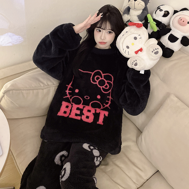Winter New Cartoon Raspberry Pink Kitten Coral Fleece Pajamas for Women, Thickened and Fleece-Lined, Cute and Warm Home Wear for Students Winter New Cartoon Raspberry Pink Kitten Coral Fleece Pajamas for Women, Thickened and Fleece-Lined, Cute and Warm Home Wear for Students