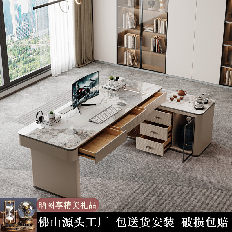 Light luxury modern minimal desk with tea one tablecorner computer desk designer desk with solid wood drawer