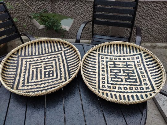 竹编果盘精品手工竹子编织婚庆用品竹扁竹工艺品影视剧道具复古