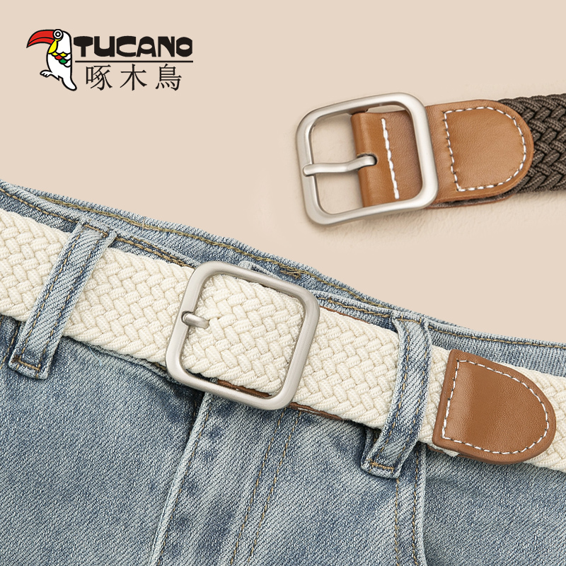 Woodpecker Belt Men's 2025 New Woven Canvas Belt Women's Jeans Belt Military Training Young Men's Belt