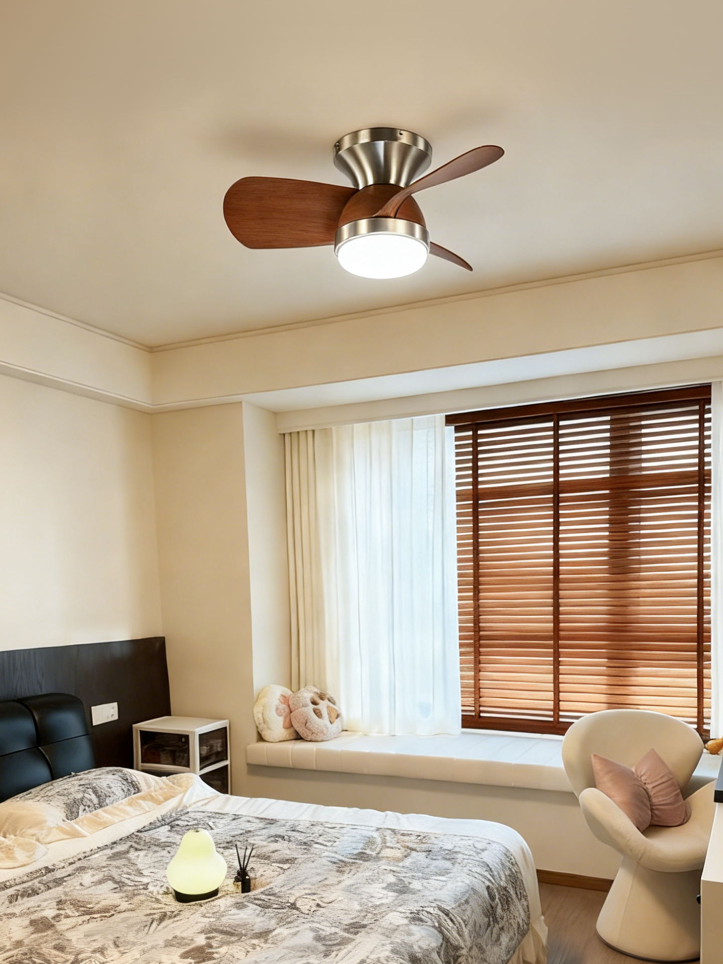 Jiandun Vintage-Style Eye-Protection Fan Lamp, Integrated Study and Bedroom Lamp and Fan, Retro Song-Style Aesthetic Ceiling Fan Lamp