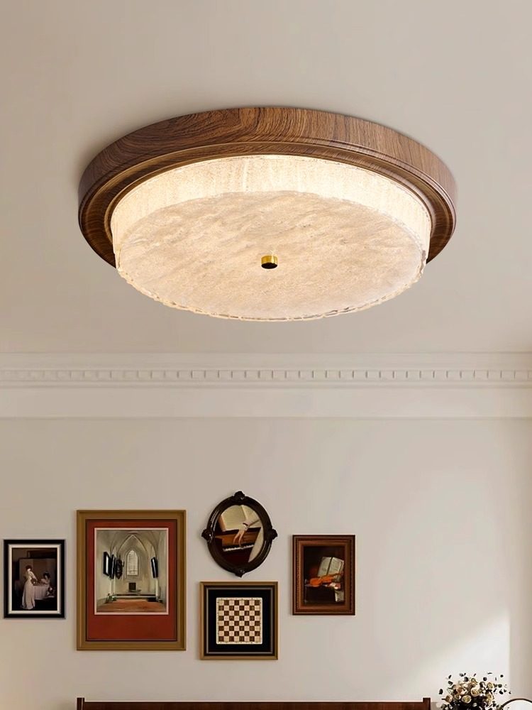 Jiandun Vintage-Style Glass Ceiling Lamp, Round Bedroom Children's Room Lamp, Full-Spectrum Song-Style Aesthetic Eye-Protection Lamp