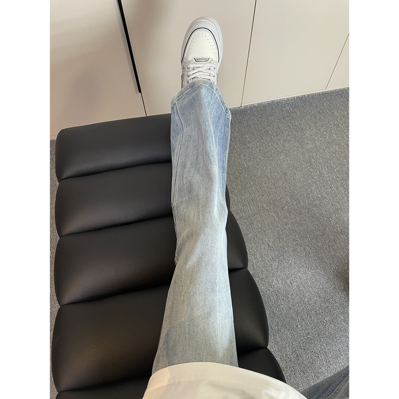 Children's Lightning Pattern Washed Denim Pants Boys' Thin Vibe Pants American Style Kids Student Straight-Leg Trousers