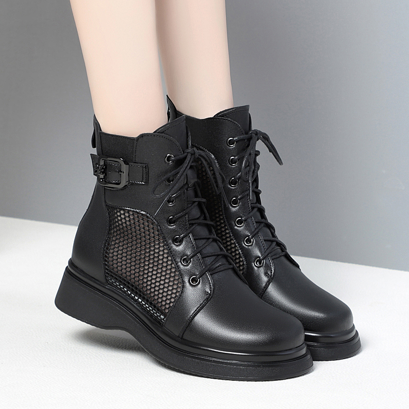 Genuine Leather Mesh Boots for Women, 2025 Summer New Style, Medium Heel, Chunky Heel, Hollow-Out Martin Boots, Thin Mesh Shoes, Non-Slip Cool Boots Genuine Leather Mesh Boots for Women, 2025 Summer New Style, Medium Heel, Chunky Heel, Hollow-Out Martin Boots, Thin Mesh Shoes, Non-Slip Cool Boots