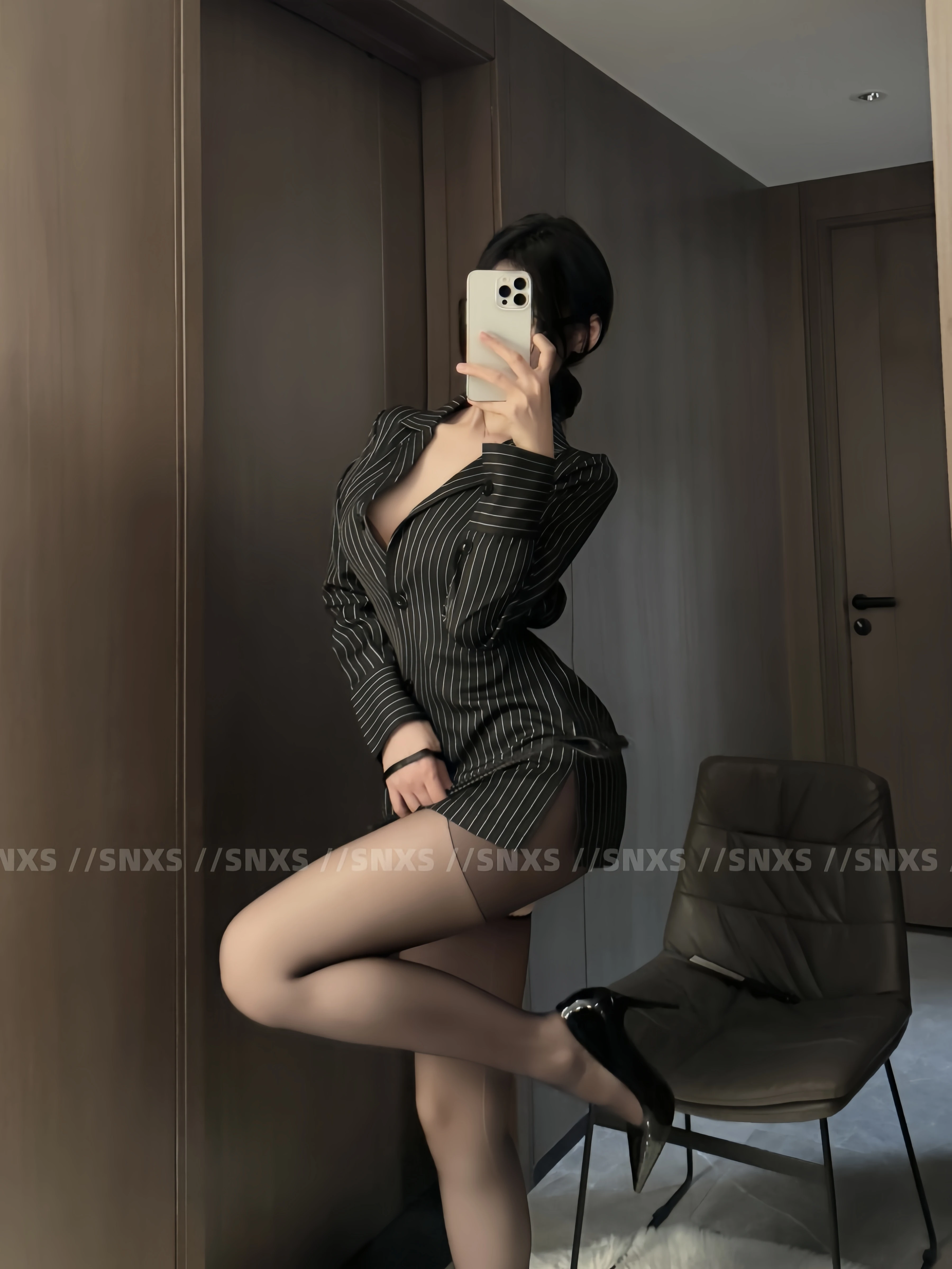 SNXS "Lawyer" сексуальный офисный костюм: приталенная chemise женский якорь секретарь учитель искушение костюм