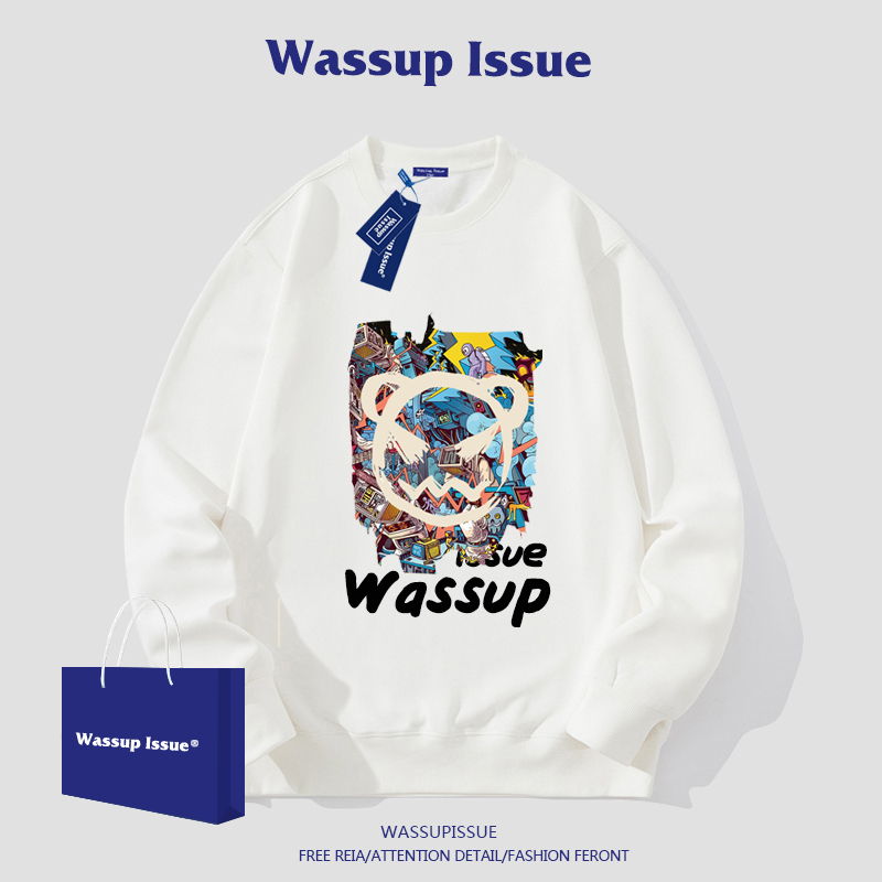 Wassup Issue Flagship Store Sweatshirt Men's National Trendy Brand Jacket Loose Round Neck Pullover Couple Style Long-Sleeved T-Shirt
