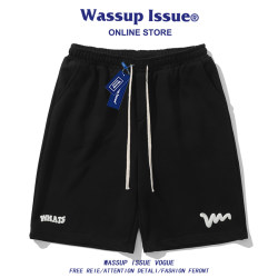 Wassup Issue American Style Sports Shorts for Men, Summer Trendy Brand Beach Pants, Loose Casual Five-Point Shorts for Men