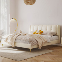 Cream white top layer genuine leather light luxury bed simple modern double master bedroom king bed Nordic soft wedding bed