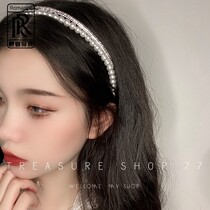 Gentle killing French retro temperament simple double-layer headband hair hoop card inlaid with pearl rhinestones non-slip sweet pressing hair