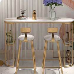 Modern Minimalist Home High-Legged Table and Chair Set, Bar Table for Balcony or Entryway, Iron Art Partition Table for Milk Tea Shop, Rock Slab Table