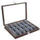Black Walnut Wood Grain Clavicle Chain Jewelry Display with Lid, 18-Compartment Pendant Necklace Jewelry Box