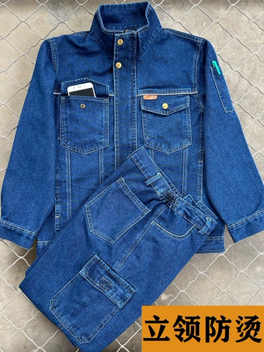 Джинсовый хлопковый износостойкий демисезонный комбинезон, увеличенная толщина, защита от ожогов, осенний сезон