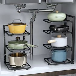 Kitchen Rack Household Floor-Standing Multi-Layer Pot Storage Rack Multi-Functional under Sink Cabinet Pot Rack Factory Sales