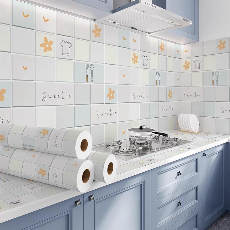 German Gkp Kitchen Oil-Proof Stickers Fire-Resistant and High-Temperature Resistant Cabinet Waterproof Wall Stickers Wallpaper Stove Countertop Self-Adhesive