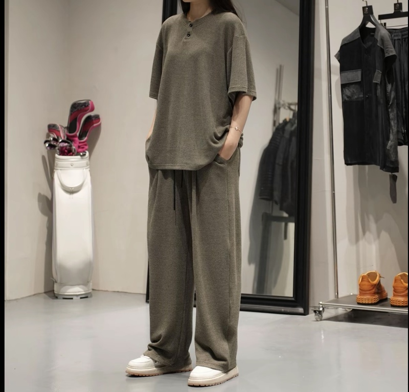 H·K Meisheng Trendy Brand Fashion High-Quality Simple Comfortable Breathable Round-Neck Solid Color Versatile Casual Set