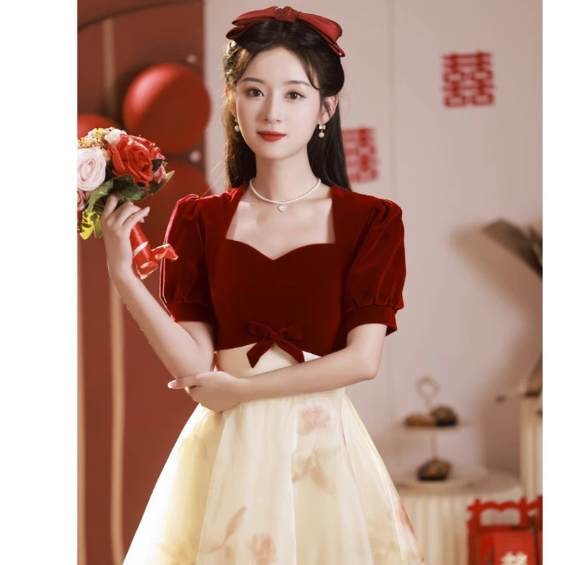 2025 new arrival: elegant red wedding toast dress for petite brides!  perfect for engagement parties and