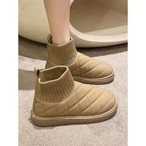 Retro snow boots for women 2023 winter new velvet thickened warm cotton shoes cream bread shoes ins