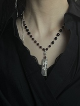 NARROWKIKI Red Bamboo Necklace Bracelet Two-Wear Style Sterling Silver Red Garnet Black Agate Beads