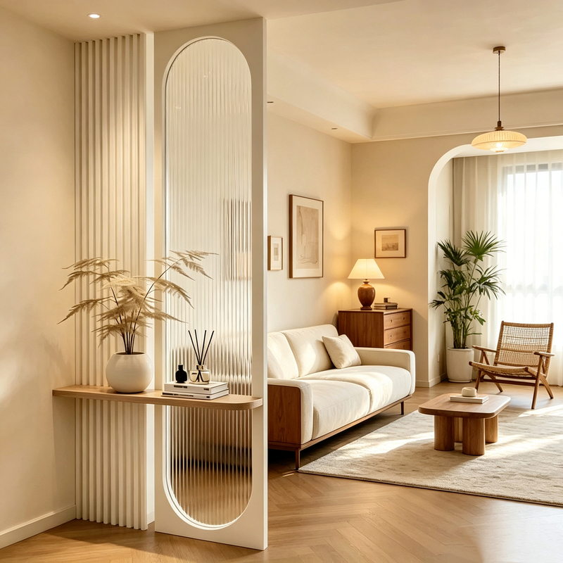 Xiaohongshu's Popular Cream-Style Entryway Living Room Partition with Solid Wood and Water-Patterned Glass, French Retro Bedroom Screen Xiaohongshu's Popular Cream-Style Entryway Living Room Partition with Solid Wood and Water-Patterned Glass, French Retro Bedroom Screen