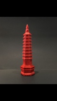 Natural cinnabar Wenchang Tower Chinese-style entrance hall living room study office decoration ornaments study gifts town house pagoda