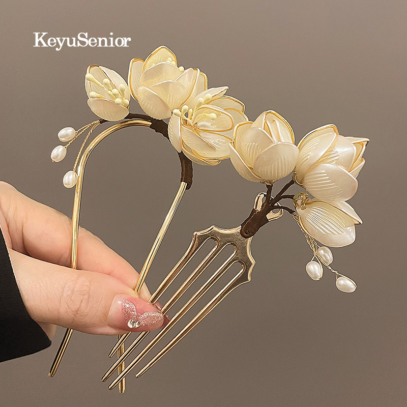Lotus U-shaped hairpin, women's metal hair clip, hair styling tool, high-end ancient style, new Chinese style peony flower hair comb.
