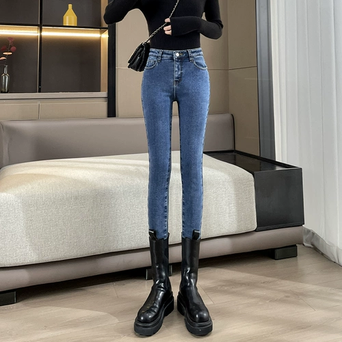 Флисовые демисезонные джинсы с начесом, штаны, леггинсы, весенний карандаш, высокая талия, новая коллекция, по фигуре, облегающий крой