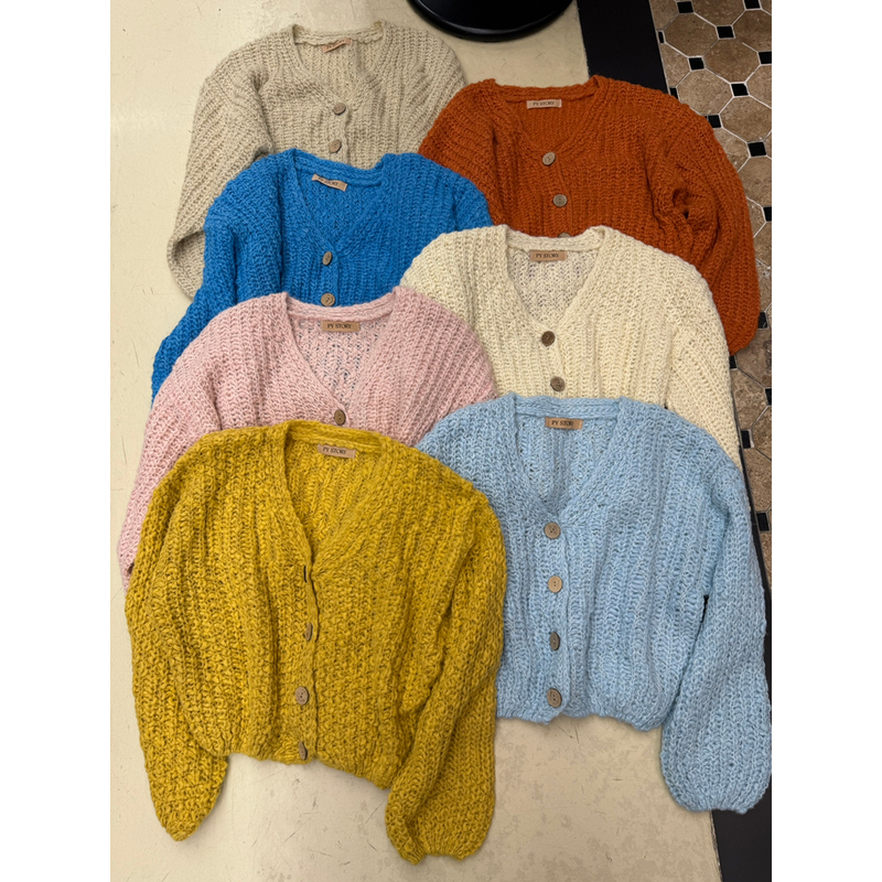 Pystory-Autumn New Style Lazy Style Thick-Knit Lantern Sleeve Warm Sweater (Contains 30% Wool) 88075