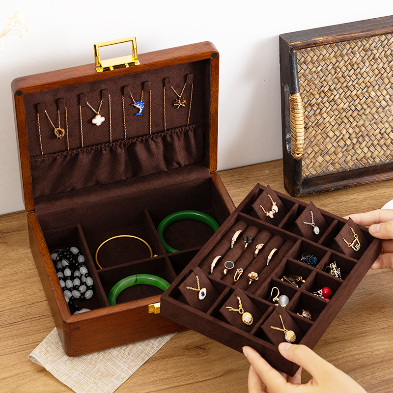 Artisan Kung Fu (ornament) Golden Silk Grapefruit wood Jewelry Containing Box Solid Wood Cartridge Lock Multilayer Large Capacity Jewelry Box-Taobao