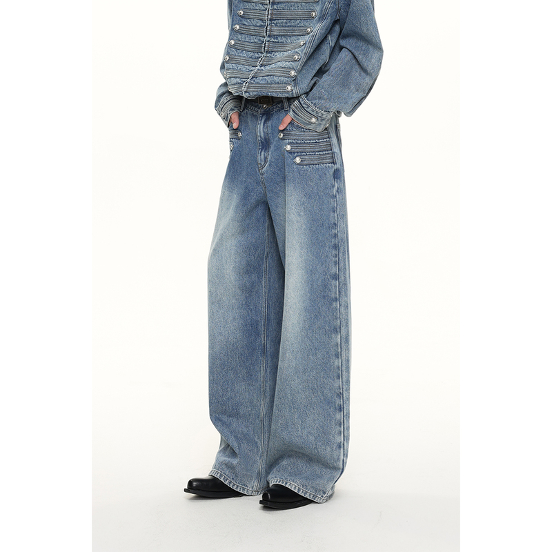 Boogoovogue Original Napoleon Loose-Fitting Vintage Straight-Leg Button-Up Unisex Luxurious Washed Jeans Boogoovogue Original Napoleon Loose-Fitting Vintage Straight-Leg Button-Up Unisex Luxurious Washed Jeans