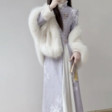 汀玥苓 Сиреневое демисезонное утепленное ципао, легкое платье, китайский стиль, светлый стиль, подходит для подростков