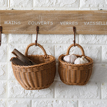 Kens Nordic Woven Basket Kitchen Ginger Garlic Containing Basket Retro Wall-mounted Basket Portable Small Flower Basket Kitchenware Hanging Basket
