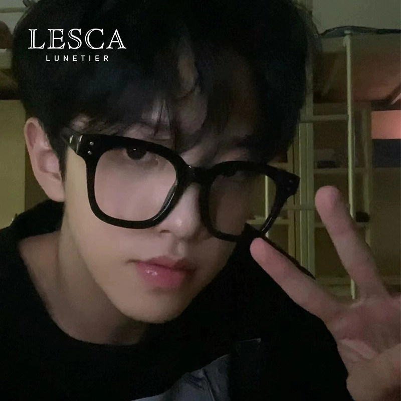 Men's Black-Framed Glasses for Myopia, Korean Style, Trendy, Can Be Equipped with Prescription Anti-Blue Light Eye Frames, Plain Large-Frame Flat Glasses for Students