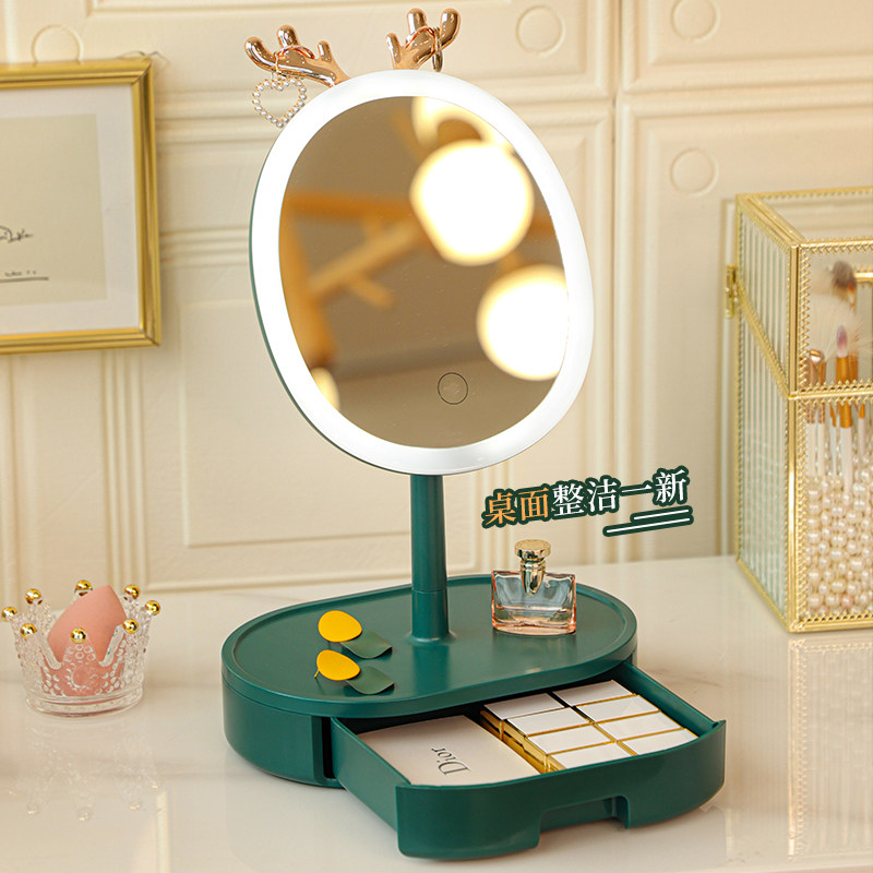 AMIRO Foraging Makeup Mirror Dormitory with lamptable desktop dresser mirror folding filled glass mirror with lamp
