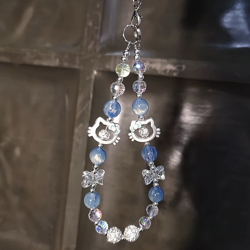 Mobile Phone Chain for Women, Rhinestone Beads, Handmade Beaded Hanging Chain, Fresh Style Pendant, Mobile Phone Lanyard, Camera Bracelet, Short Style, New