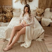 Boho Baby Shower Long Dresses Lace and Cotton Bohemian Mater