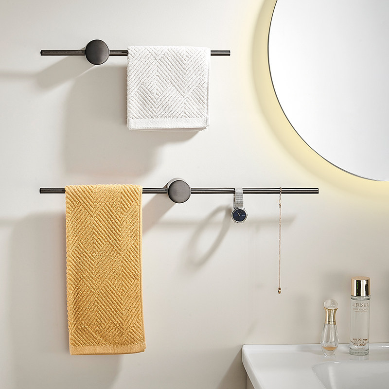Gun Grey Towel Rod Full Copper Towel Rack Extremely Simple Rod Bath Towel Rack Light Lavish Toilet Bathroom Hanger Free From Punching-Taobao