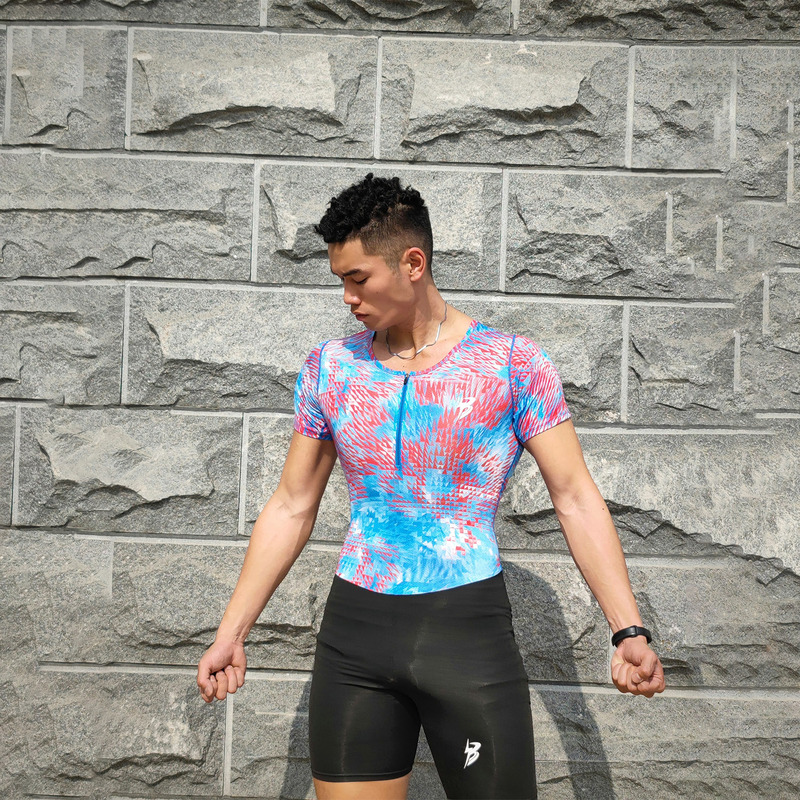 Sports Student Diamond League Style Track and Field Competition Short-Distance Running Marathon Fitness One-Piece Suit with Sleeves and Chest Zipper