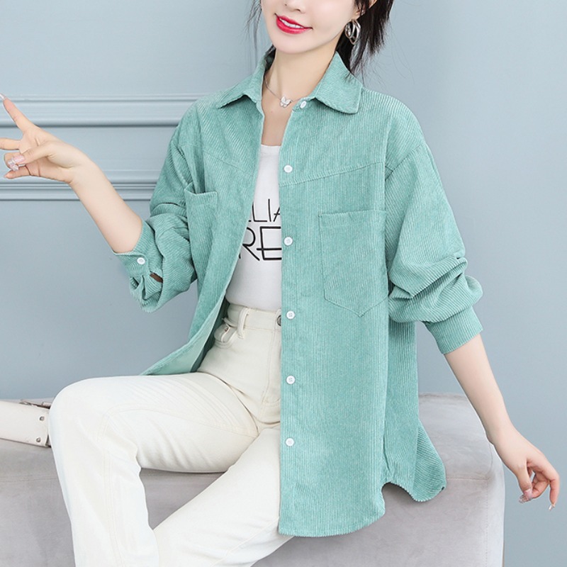 コーデュロイシャツジャケットレディース春秋服2025新作SサイズMサイズロングゆったりスリムカーディガンシャツ