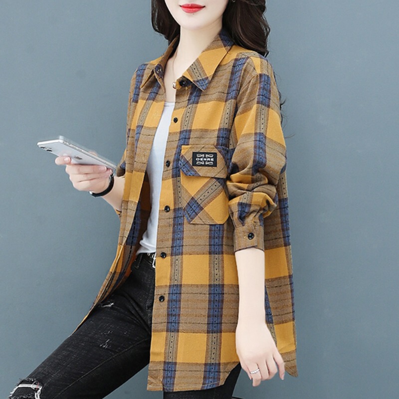 Plaid Shirt Women's Jacket 2026 Spring and Autumn New Style Plus Size Middle-Aged Mom Stylish Loose Slimming Fashion Top