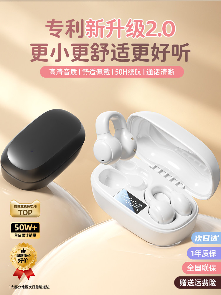 Bluetooth Earphones Clip-On Type 2025 New Model Wireless Non-In-Ear Open Design Noise-Canceling Bone Conduction Over-Ear for Men and Women