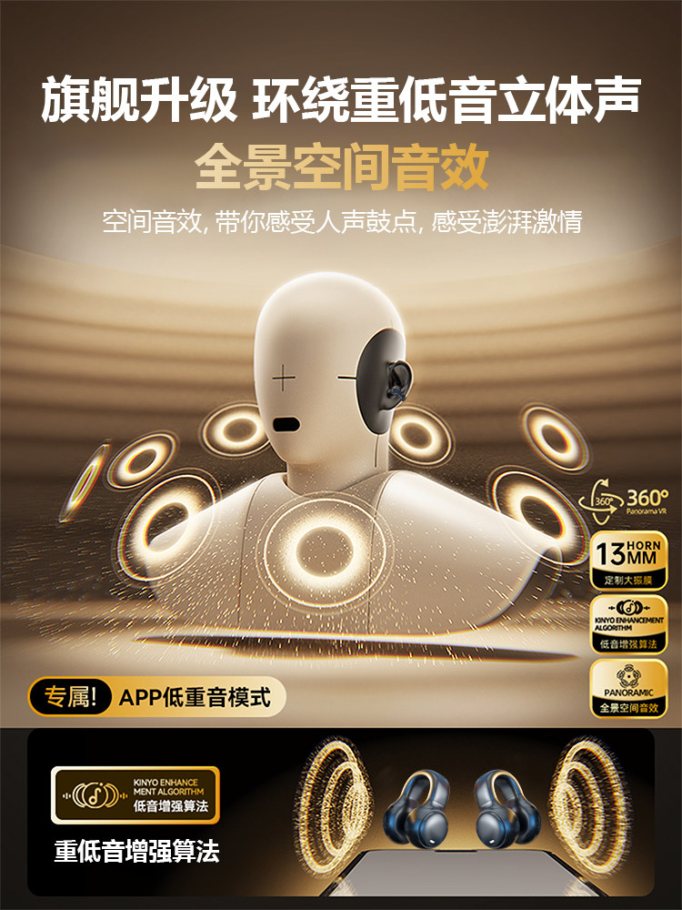 New 2025 Bluetooth Earphones, Air Conduction Open-Type Wireless Sports Noise-Canceling Clip-On Ear-Hook Design, Comfortable to Wear for Long Periods