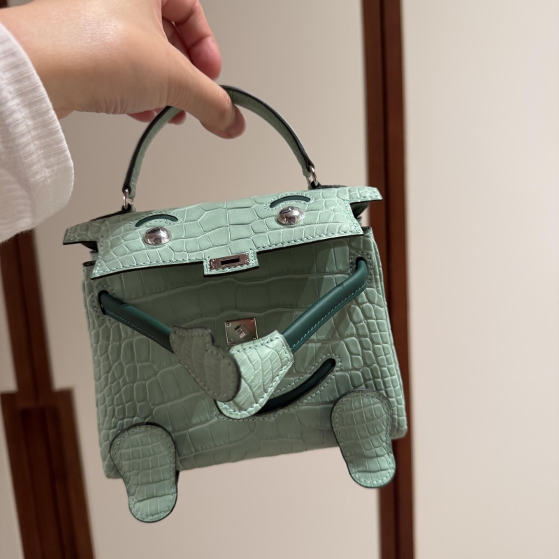 2026 New Model Kelly Doll Bag, Smiley Face Bag, Fully Handmade with Waxed Thread Stitching, Made from American Alligator Leather