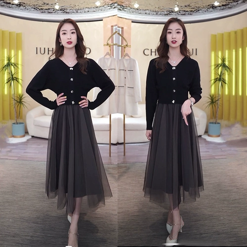 Милый ретро трикотажный свитер, юбка, зеленый универсальный демисезонный комплект