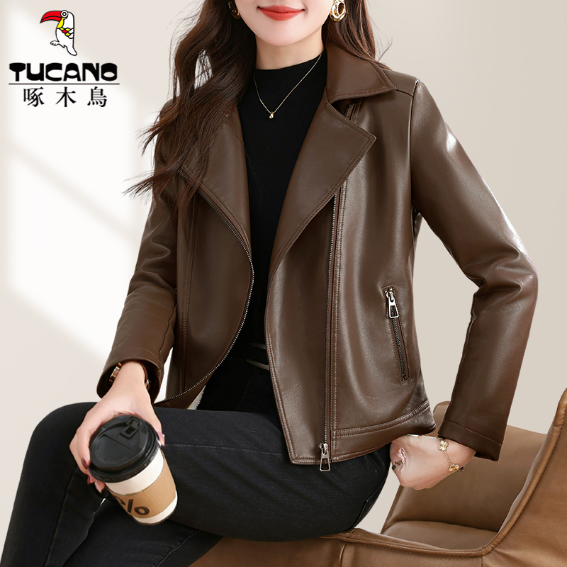 Woodpecker Pu Leather Jacket for Women 2026 New Model This Year's Popular Hot Item Spring and Autumn Ladies' Mother's Lapel Leather Jacket