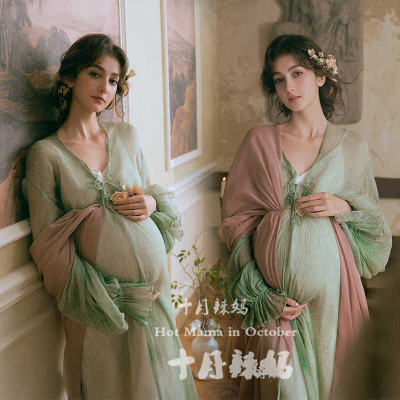 Photo Studio New Maternity Photography Clothing, French Retro Oil Painting Style Dress, Pregnant Mommy Indoor Belly Photo Shoot Outfit Photo Studio New Maternity Photography Clothing, French Retro Oil Painting Style Dress, Pregnant Mommy Indoor Belly Photo Shoot Outfit