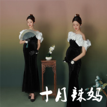 New style maternity photo photography clothing pregnant mommy celebrity temperament black velvet slim sexy dress suit