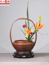 Chinese floral art bamboo woven flower basket bamboo basket portable retro ornament Zen Chinese flower arrangement vessel ikebana bamboo tube