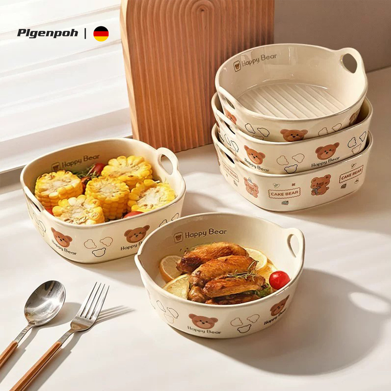 German Plgenpoh Ceramic Plate Baking Bowl Double-Handle Bowl Air Fryer Special Bowl Microwave Oven Baking Tray German Plgenpoh Ceramic Plate Baking Bowl Double-Handle Bowl Air Fryer Special Bowl Microwave Oven Baking Tray