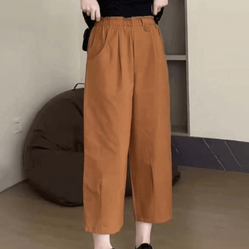 European-Style Pumpkin-Colored Straight-Leg Pants, Cropped Wide-Leg Pants for Women, 2024 Summer New Elastic Waist Loose Casual Pants, Trendy